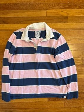 Lands' End Navy and Pink Striped Rugby Shirt Kids 14H-16H